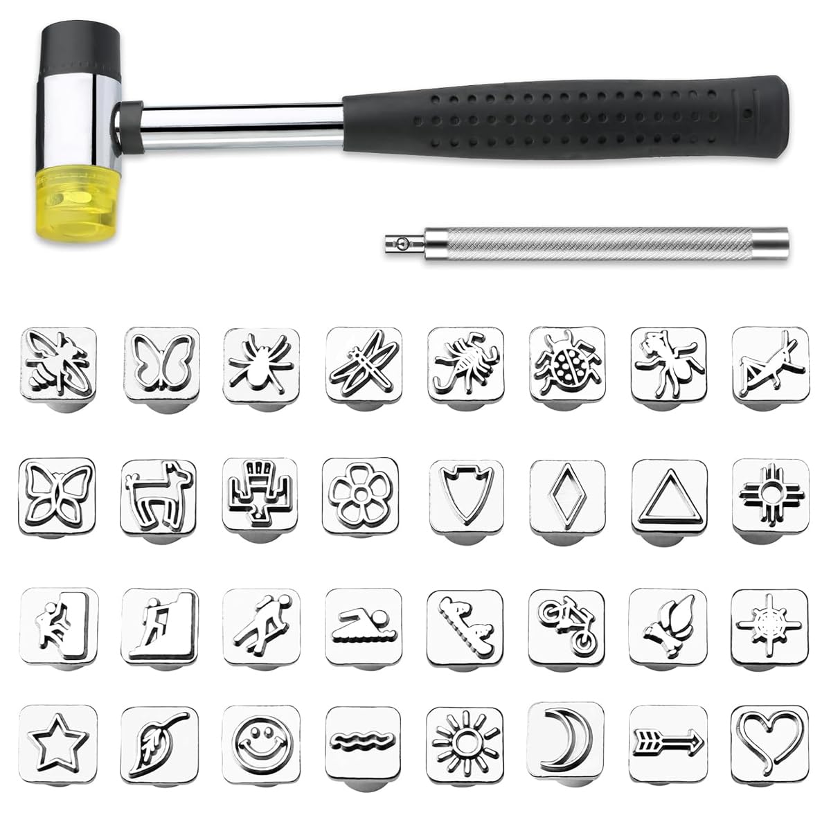 HASTHIP Leather Stamping Tools, Leather Stamping Tool Kit with 32pcs 0.39 Inches Metal Stamps & Spring Snap Setter Leather Punch Tools, Leather Stamp Set Leather Stamps for Leathercraft HASTHIP Leather Stamping Tools, Leather Stamping Tool Kit with 32pcs 0.39 Inches Metal Stamps & Spring Snap Setter Leather Punch Tools, Leather Stamp Set Leather Stamps for Leathercraft